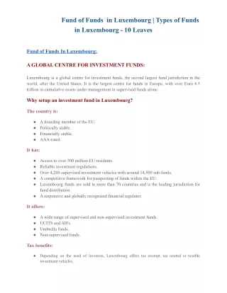Fund of Funds  in Luxembourg - 10 Leaves