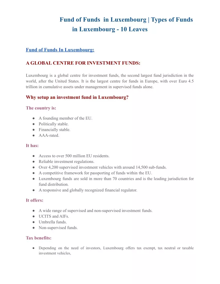 fund of funds in luxembourg types of funds