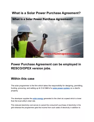 What is a Solar Power Purchase Agreement