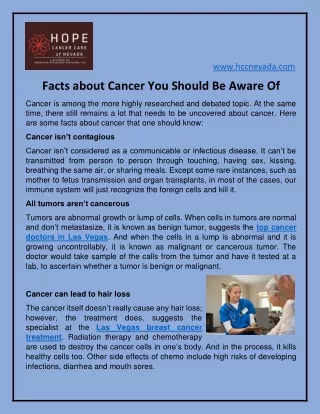 Facts About Cancer You Should Be Aware Of