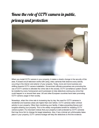 Know the role of CCTV camera in public, privacy and protection