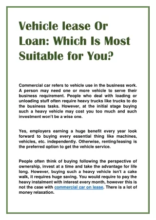 Vehicle lease Or Loan Which Is Most Suitable for You