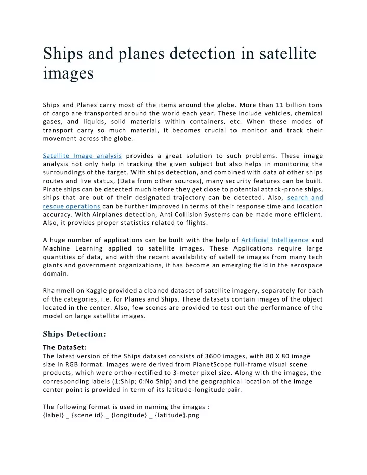 ships and planes detection in satellite images