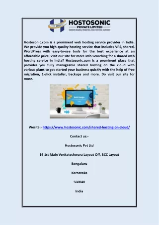 Fully Managed Shared Hosting on Cloud India Hostosonic.com