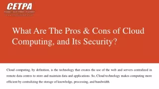 what are the pros cons of cloud computing and its security