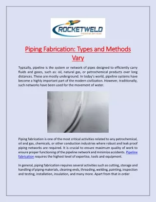 piping fabrication types and methods piping