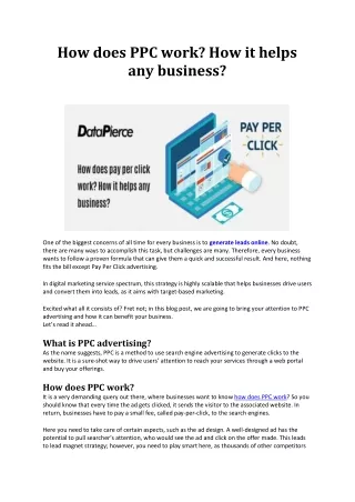 How does PPC work? How does it help any business?