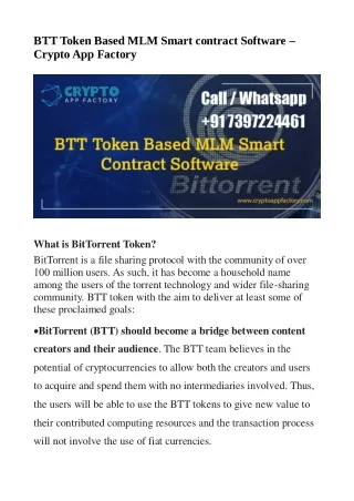 btt token based mlm smart contract software