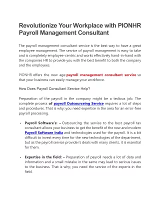 Revolutionize Your Workplace with PionHR Payroll Management Consultant