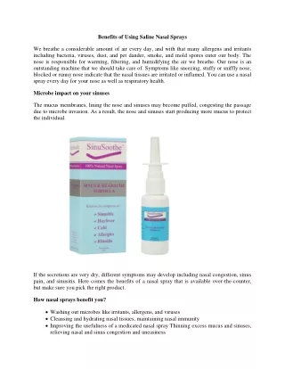 Benefits Of Using Saline Nasal Sprays