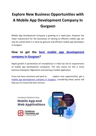 Explore New Business Opportunities with A Mobile App Development Company In Gurgaon