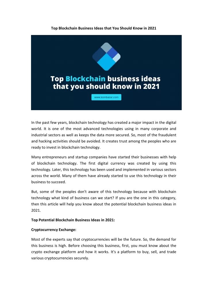 top blockchain business ideas that you should