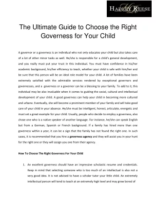 The Ultimate Guide to Choose The Right Governess For Your Child