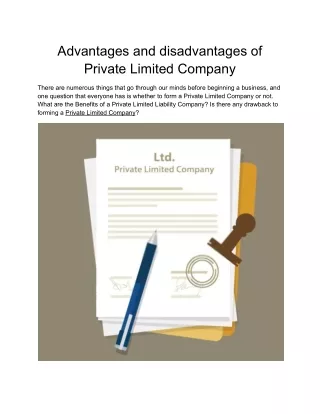 Advantages and disadvantages of Private Limited Company