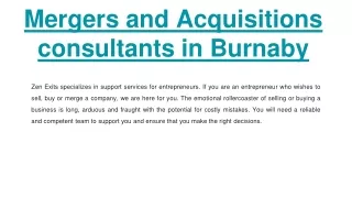 Mergers and Acquisitions consultants in Burnaby