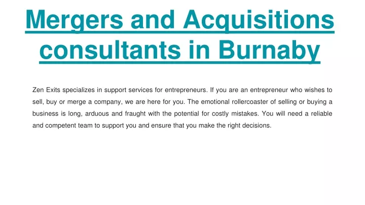 mergers and acquisitions consultants in burnaby
