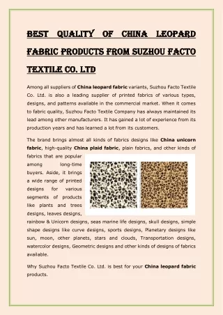 Best Quality of China Leopard Fabric Products from Suzhou Facto Textile Co. Ltd