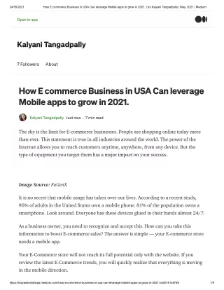 How E commerce Business in USA Can leverage Mobile apps to grow in 2021. _ by Kalyani Tangadpally _ May, 2021 _ Medium