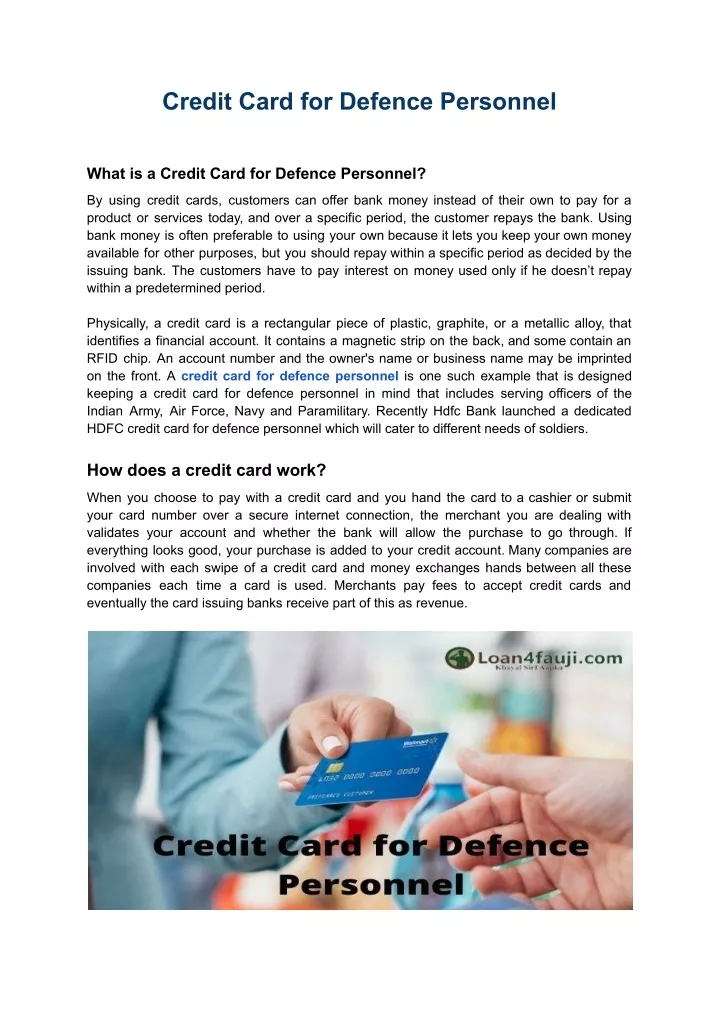 credit card for defence personnel