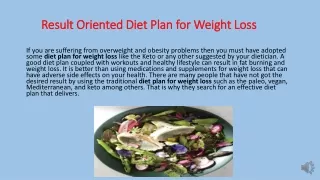 Result Oriented Diet Plan for Weight Loss