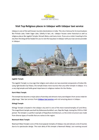 Visit Top Religious places in Udaipur with Udaipur taxi service