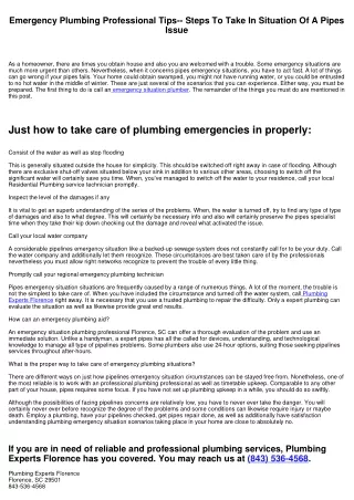 Emergency Situation Plumbing Tips-- Steps To Absorb Case Of A Pipes Problem