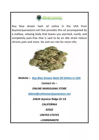 Buy Blue Dream Hash Oil Online in USA | Buymarijuanastore.net