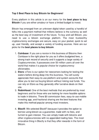 top 5 best place to buy bitcoin for beginners