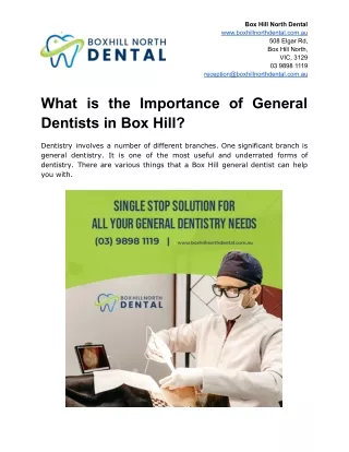 What is the Importance of General Dentists in Box Hill?
