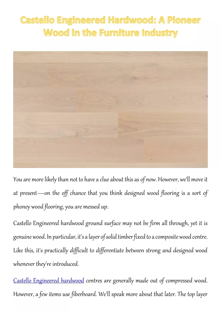 PPT Castello Engineered Hardwood: A Pioneer Wood in the Furniture