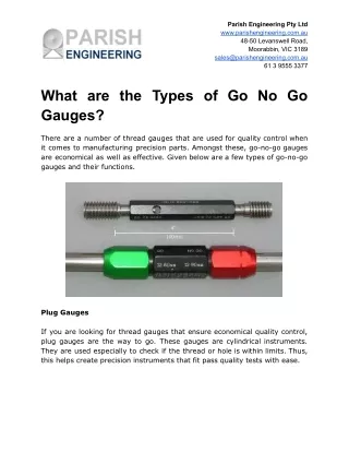 What are the Types of Go No Go Gauges?