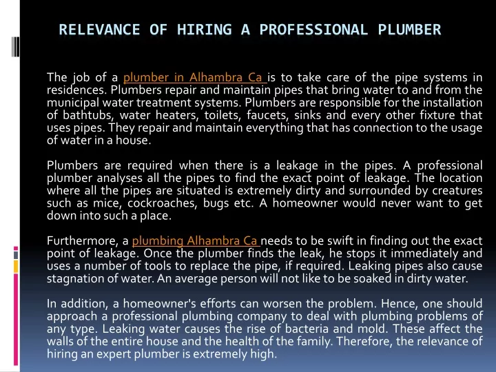relevance of hiring a professional plumber