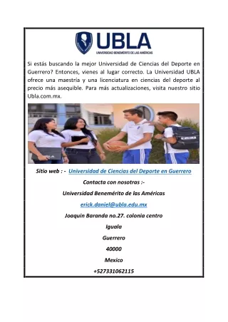Accesible Licenciatura en Ciencias del Deporte en Guerrero I UBLA - Universidad