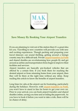Save Money By Booking Your Airport Transfers