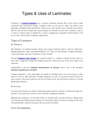 types uses of laminates