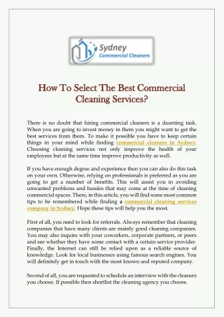 How To Select The Best Commercial Cleaning Services