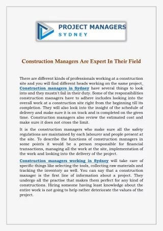 Construction Managers Are Expert In Their Field