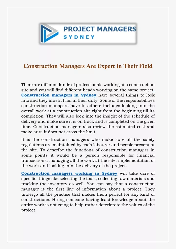 construction managers are expert in their field
