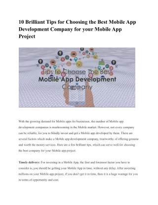 10 Brilliant Tips for Choosing the Best Mobile App Development Company for your Mobile App Project