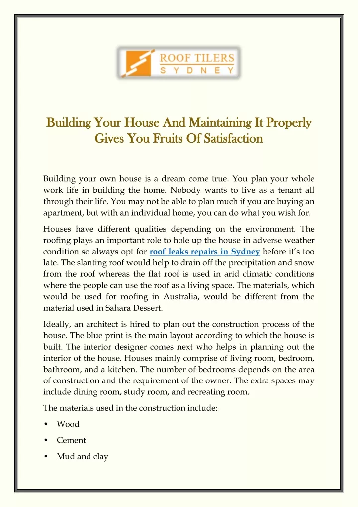 building building your house and maintaining