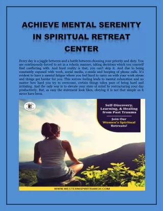 Achieve Mental Serenity in Spiritual Retreat Center