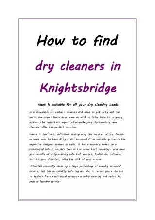 How to find dry cleaners in Knightsbridge that is suitable for all your dry cleaning needs
