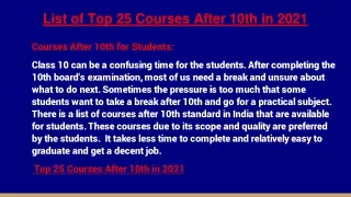 List of Top 25 Courses After 10th in 2021