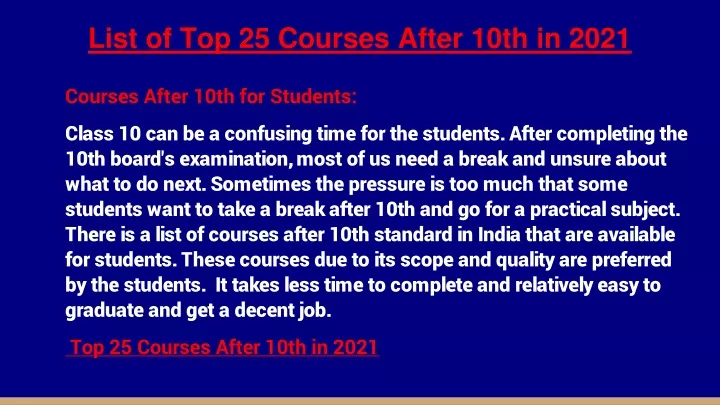 list of top 25 courses after 10th in 2021