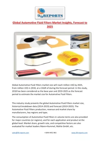 Global Automotive Fluid Filters Market Insights, Forecast to 2025