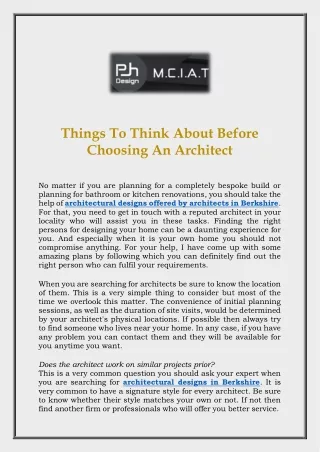 things to think about before choosing an architect