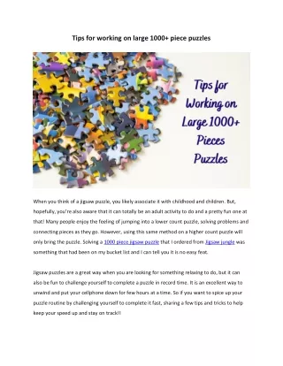 tips for working on large 1000 piece puzzles