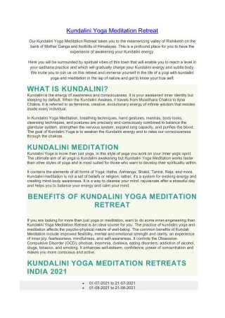 KUNDALINI YOGA MEDITATION RETREAT IN INDIA