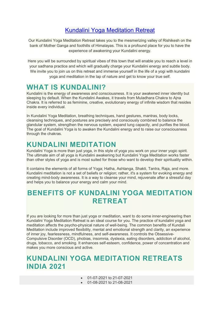 kundalini yoga meditation retreat