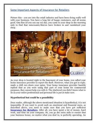 Some Important Aspects of Insurance for Retailers